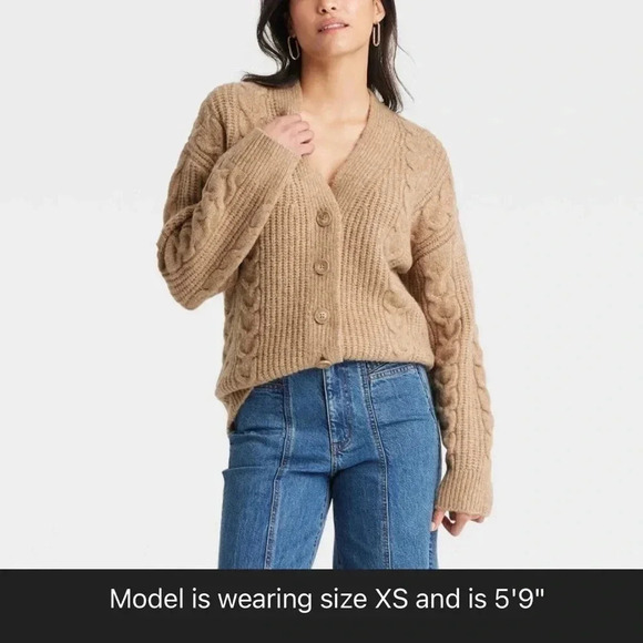 Small Cozy Knit Cable Stitch Cardigan Universal Thread Tan - Picture 2 of 7